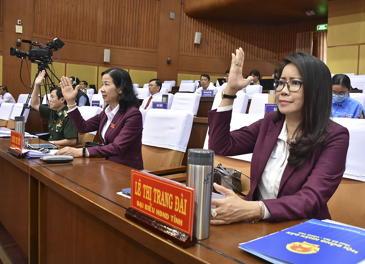 Các đại HĐND tỉnh biểu quyết thông qua Nghị quyết về Phương hướng, nhiệm vụ phát triển kinh tế-xã hội, quốc phòng-an ninh năm 2021.