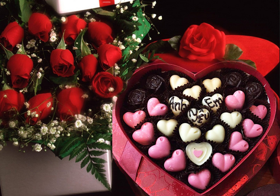 Các bạn trẻ tặng nhau hoa hồng và socola trắng trong ngày Valentine Trắng.
