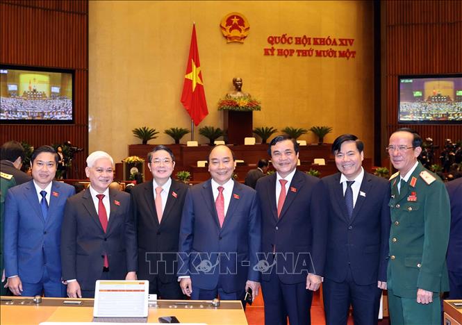 Thủ tướng Nguyễn Xuân Phúc và các Đại biểu Quốc hội dự khai mạc kỳ họp lần thứ 11. TTXVN