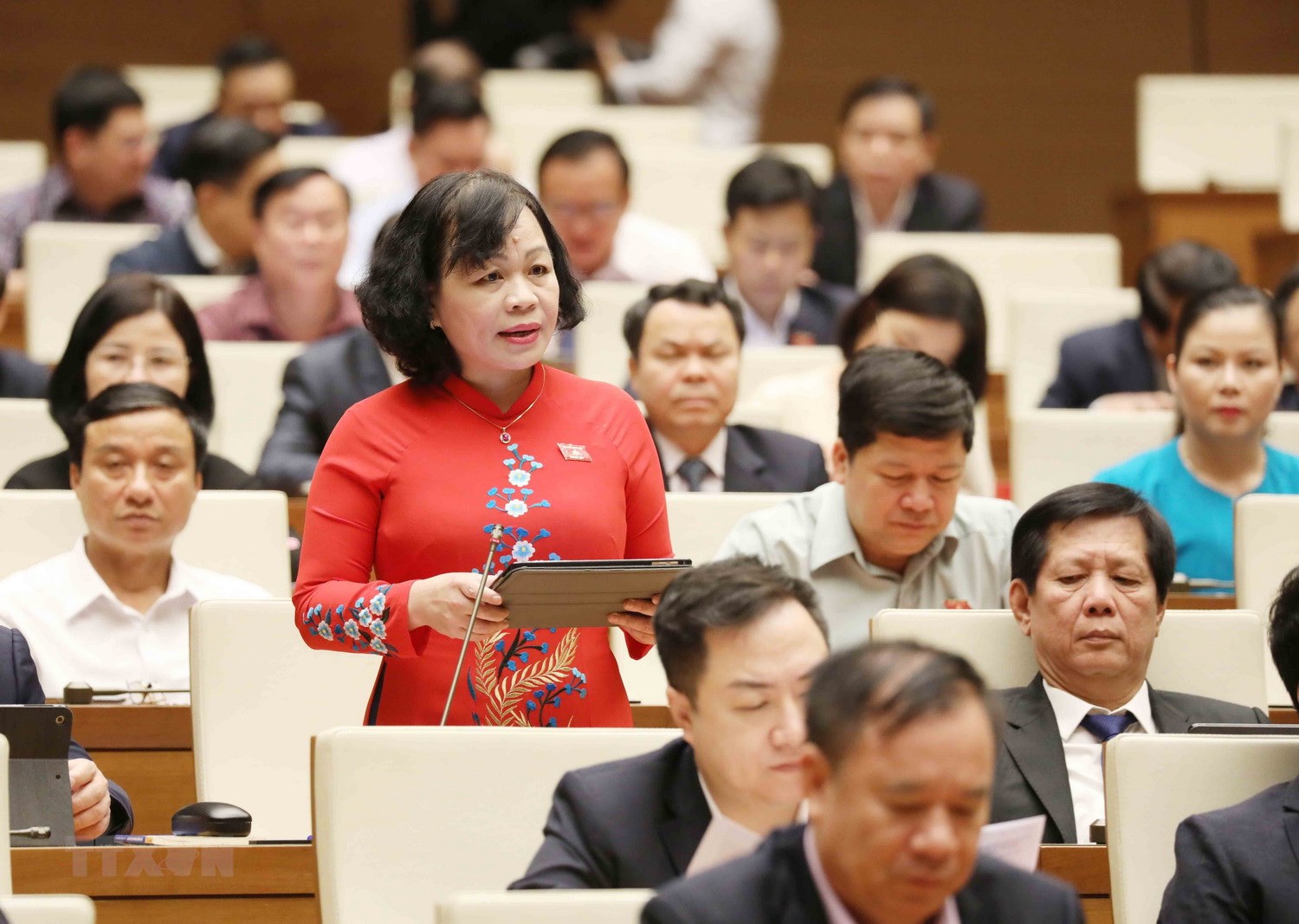 Đại biểu Quốc hội tỉnh Đồng Tháp Nguyễn Thị Mai Hoa phát biểu.