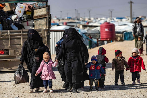 Phụ nữ và trẻ em Syria tại trại tị nạn al-Hol ở tỉnh Hasakeh, miền Đông Bắc Syria ngày 28/1/2021.