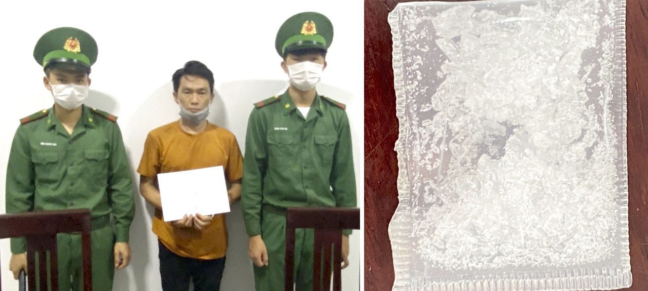 Lực lượng chức năng bắt giữ Nguyễn Trung Tín và tang vật.