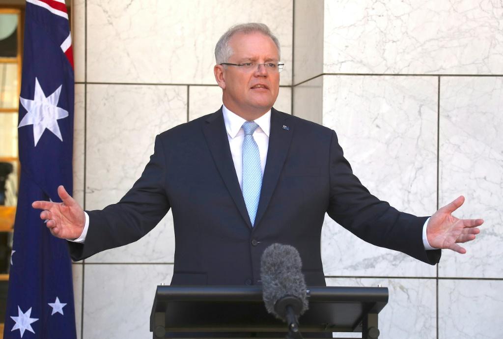 Thủ tướng Australia Scott Morrison phát biểu  trong cuộc họp báo tại Canberra.