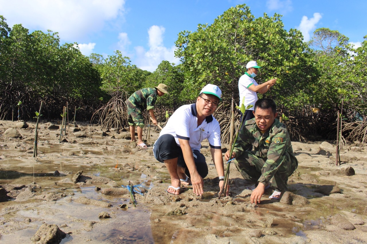 Lãnh đạo Sở TN-MT tham gia trồng rừng ngập mặn tại VQG Côn Đảo.