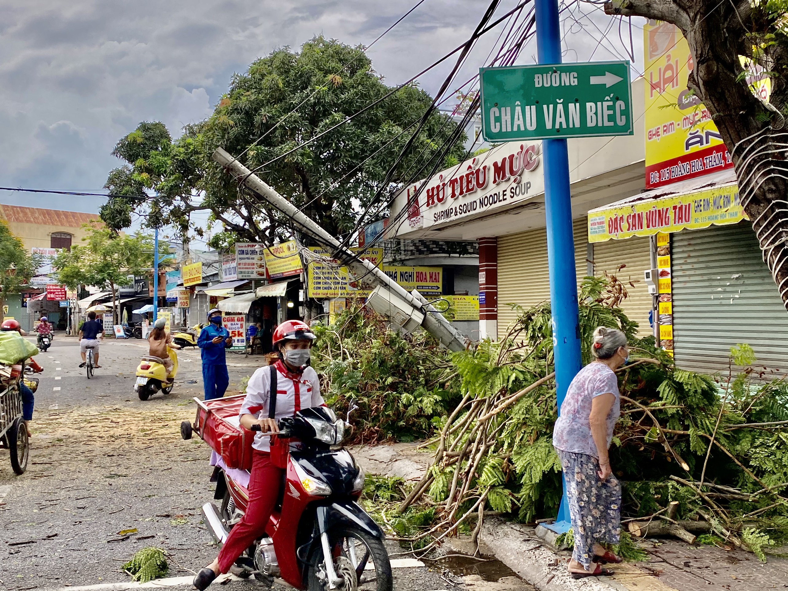 Cây xanh trên đường Hoàng Hoa Thám (TP. Vũng Tàu) đổ làm đứt cáp viễn thông.