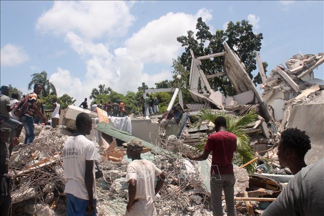 Khách sạn Manguier bị đổ sập sau trận động đất ở Les Cayes, Haiti, ngày 14/8/2021.