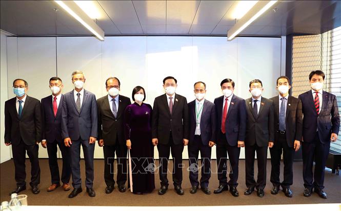 Chủ tịch Quốc hội Vương Đình Huệ với các Đại sứ Việt Nam tại Áo, Séc, Hungary, Slovakia, Ba Lan. Ảnh: TTXVN
