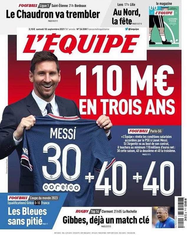 Tờ L’Equipe tiết lộ thu nhập của Messi.