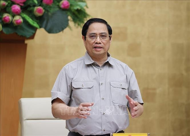 Thủ tướng Chính phủ Phạm Minh Chính, Trưởng BCĐ Quốc gia phòng, chống dịch COVID-19 phát biểu tại cuộc họp. Ảnh: TTXVN