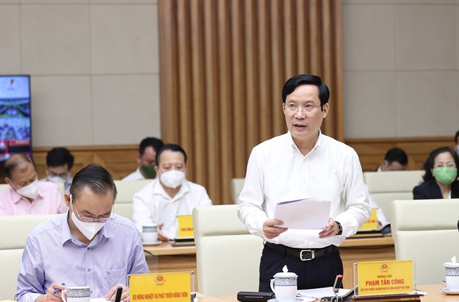 Ông Phạm Tấn Công, Chủ tịch Phòng Thương mại và Công nghiệp Việt Nam phát biểu. Ảnh: TTXVN