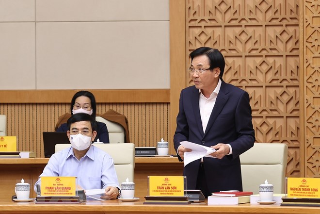 Bộ trưởng, Chủ nhiệm Văn phòng Chính phủ Trần Văn Sơn phát biểu tại Hội nghị. Ảnh: TTXVN
