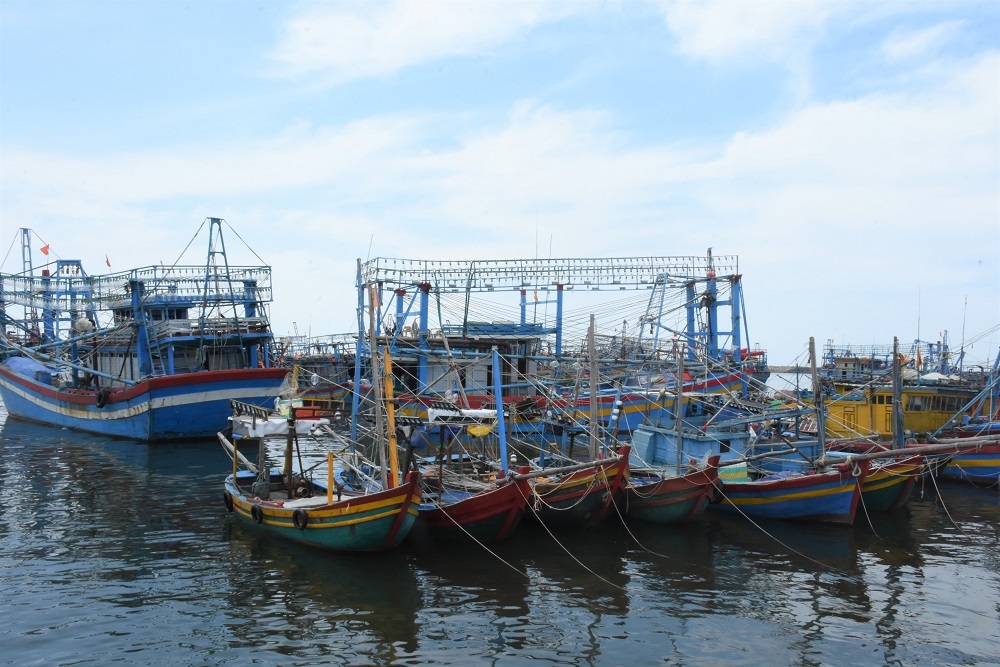 Tàu thuyền neo đậu tại Cảng cá Bình Châu, huyện Xuyên Mộc trong thời gian đóng cửa do dịch COVID-19.