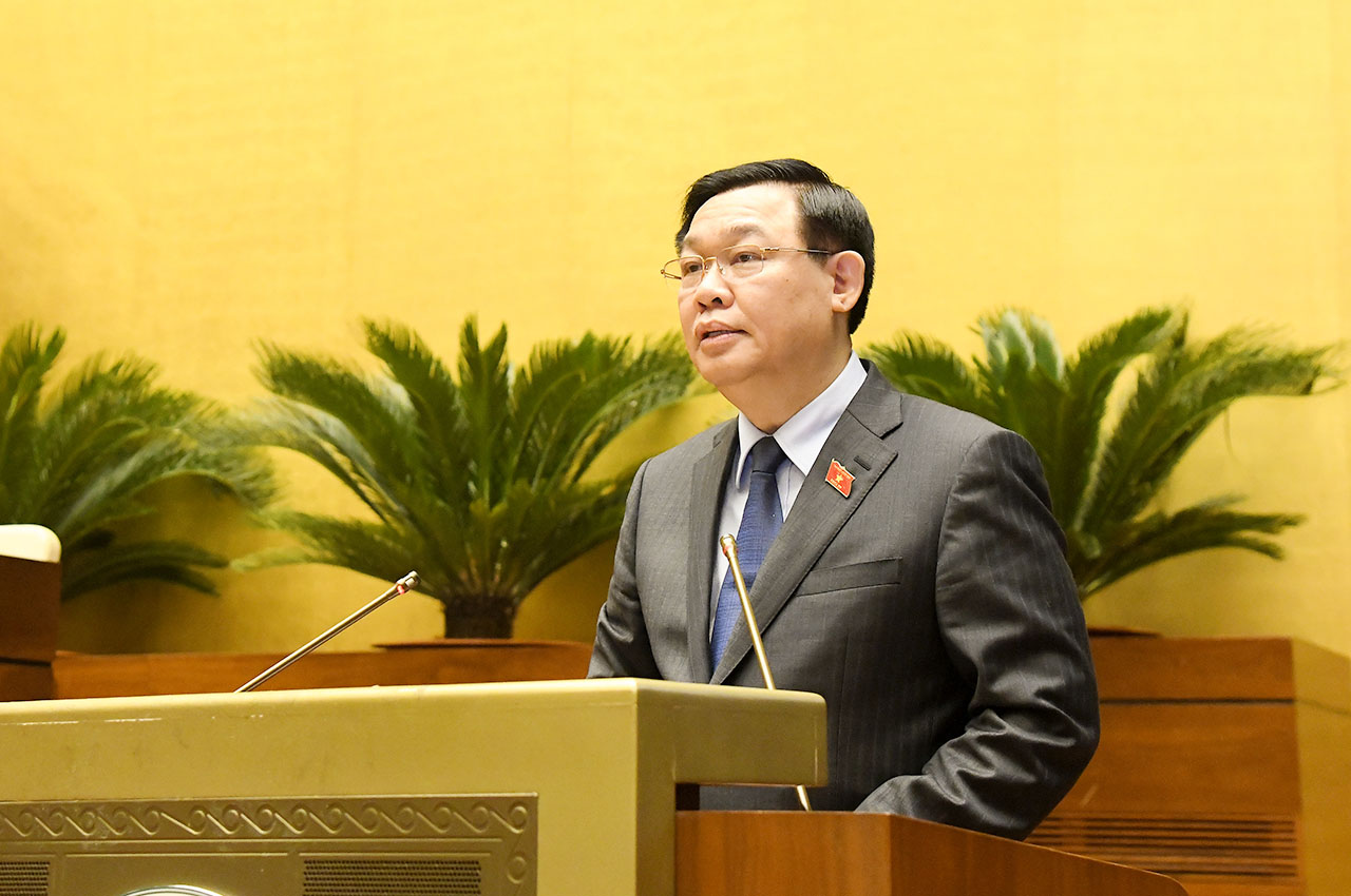 Chủ tịch Quốc hội Vương Đình Huệ phát biểu tại Hội nghị. Ảnh: Quốc hội