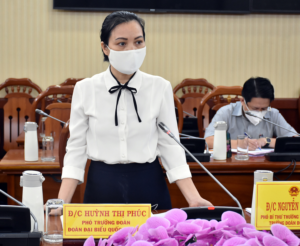 Bà Huỳnh Thị Phúc, Phó Trưởng Đoàn ĐBQH tỉnh đề nghị, cần quan tâm, hỗ trợ các HS khuyết tật hoặc có hạn chế về năng lực tiếp thu kiến thức.