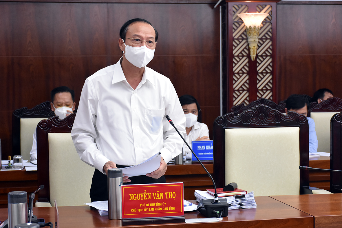 Ông Nguyễn Văn Thọ, Phó Bí thư Tỉnh ủy, Chủ tịch UBND tỉnh phát biểu tại phiên họp.