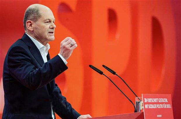 Tân Thủ tướng Đức Olaf Scholz phát biểu tại Đại hội đảng của Dân chủ Xã hội (SPD) được tổ chức theo hình thức trực tuyến tại Berlin.