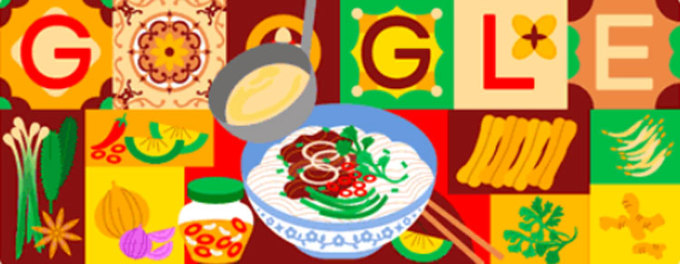 Phở Việt Nam được tôn vinh trên Google Doodle. Ảnh: Google Doodle.