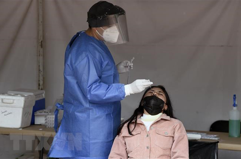 Nhân viên y tế lấy mẫu xét nghiệm COVID-19 cho người dân tại Mexico City.