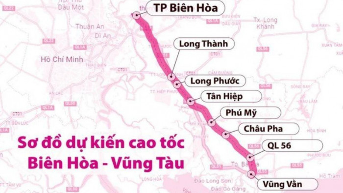 Sơ đồ dự kiến cao tốc Biên Hòa - Vũng Tàu.