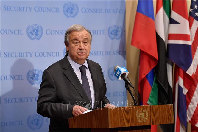  Tổng Thư ký LHQ Antonio Guterres trong cuộc họp báo ở New York, Mỹ.