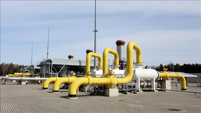 Đường ống dẫn khí đốt liên kết Ba Lan-Litva (GIPL) tại Jauniunai (Litva) ngày 5/5/2022.