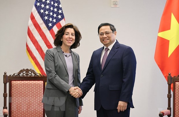 Thủ tướng Phạm Minh Chính tiếp bà Gina Raimondo, Bộ trưởng Thương mại Hoa Kỳ. Ảnh: DƯƠNG GIANG