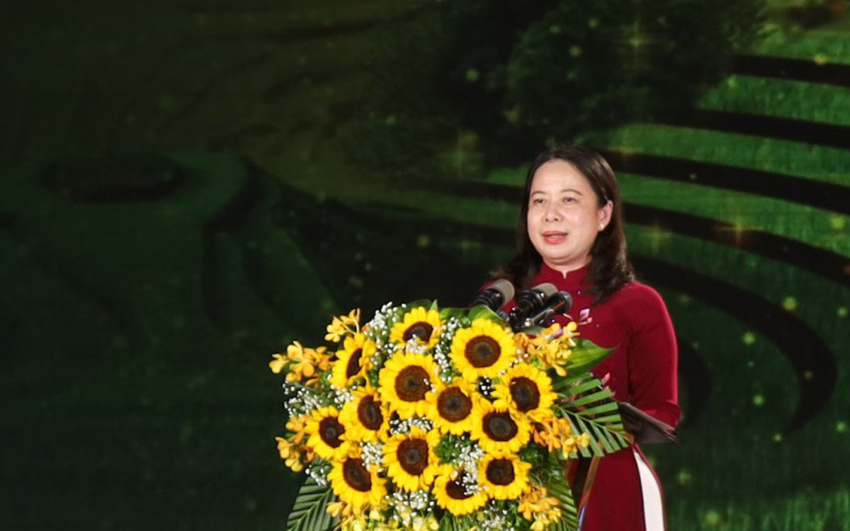 Bà Võ Thị Ánh Xuân, Uỷ viên BCH Trung ương Đảng, Phó Chủ tịch nước phát biểu tại Chương trình.