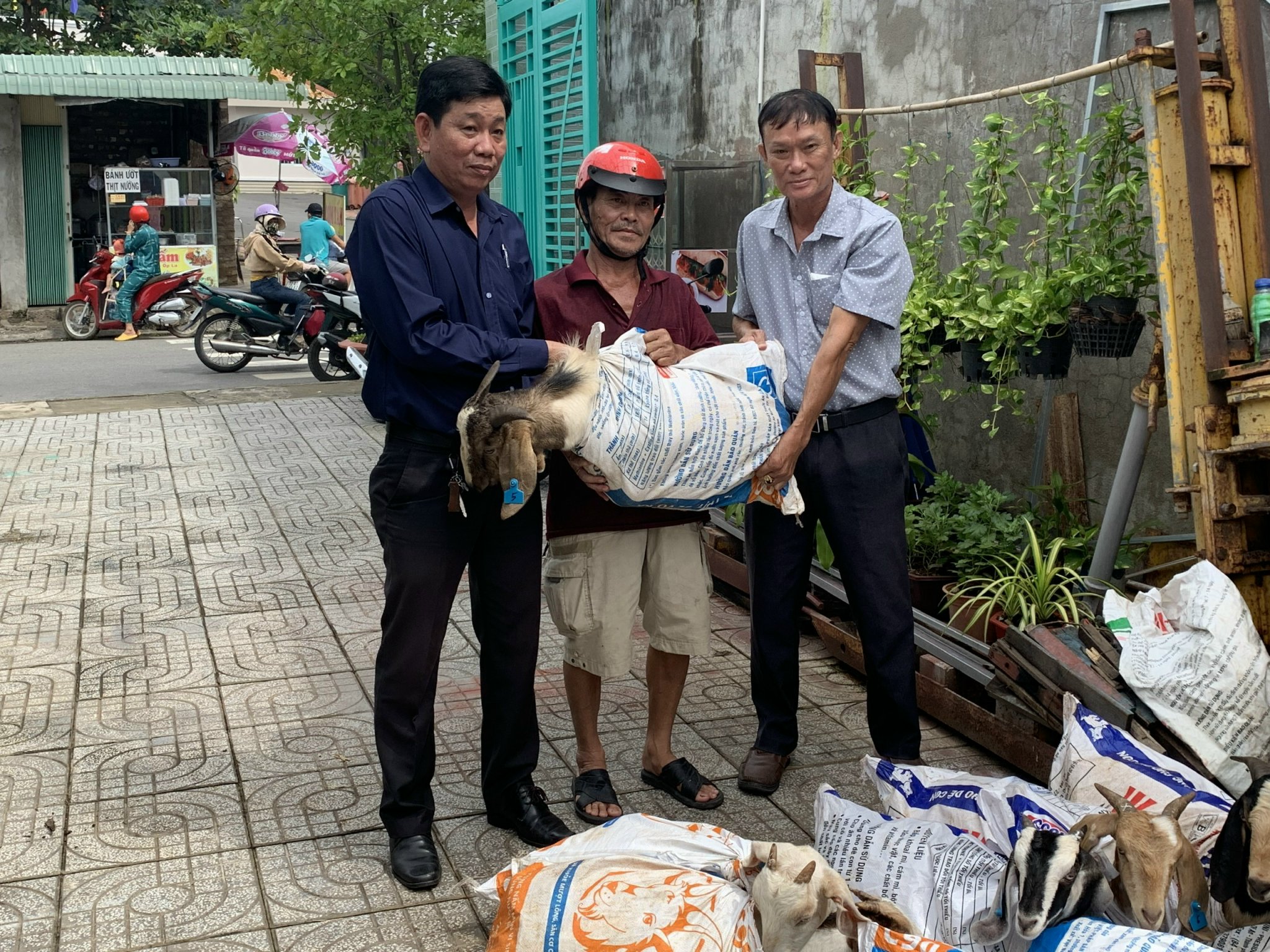 Hội Nông dân tỉnh và Hội Nông dân huyện Long Điền trao dê giống cho gia đình ông Nguyễn Đăng Thịnh.