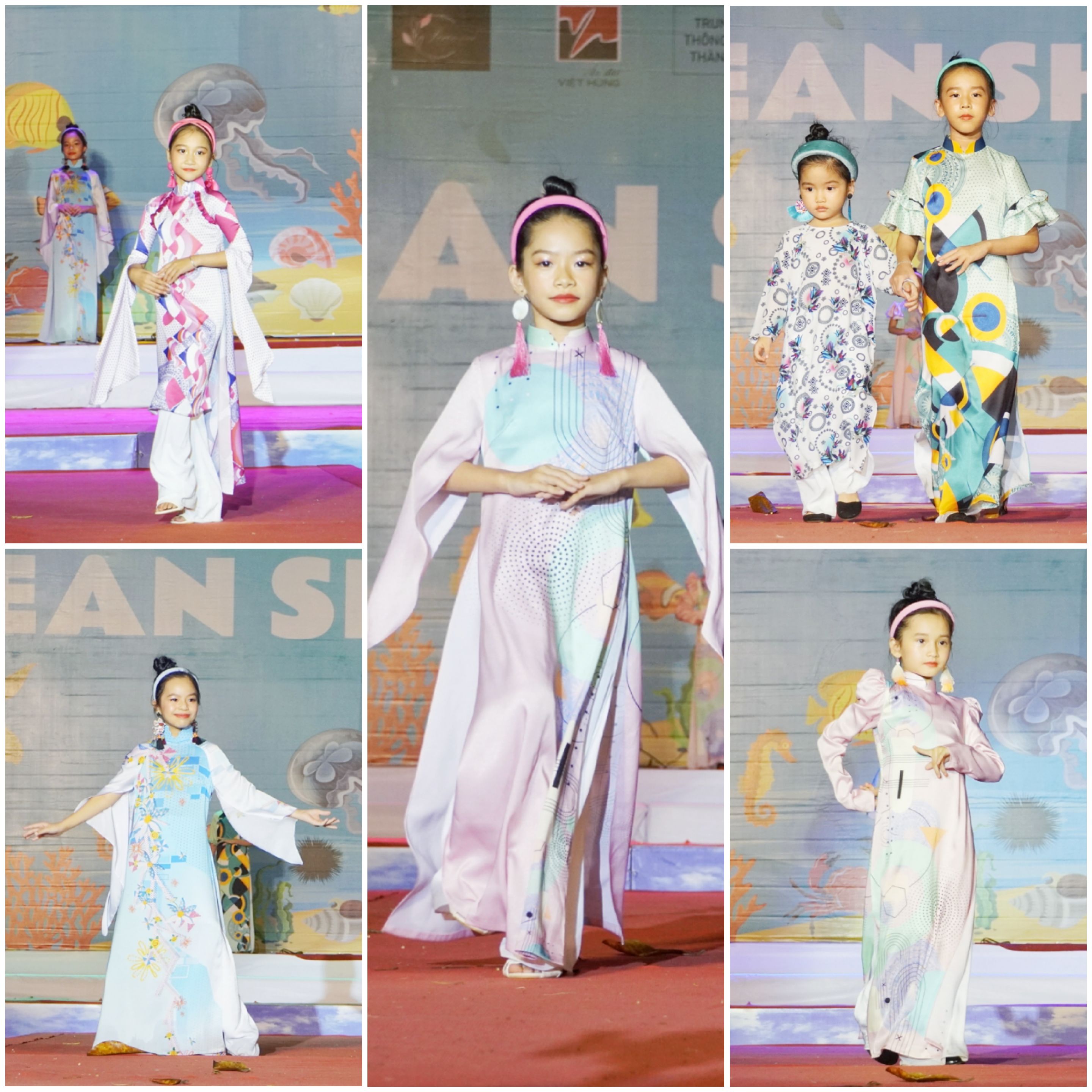 Các người mẫu nhí trình diễn Bộ sưu tập áo dài của Nhà thiết kế Việt Hùng “Vũng Tàu quê hương em”.