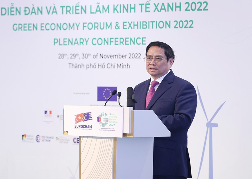 Thủ tướng Phạm Minh Chính phát biểu tại Diễn đàn và Triển lãm Kinh tế xanh GEFE 2022.