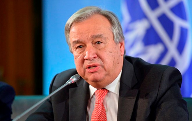 Tổng Thư ký Liên hợp quốc Antonio Guterres phát biểu tại trụ sở Liên hợp quốc ở New York, Mỹ.