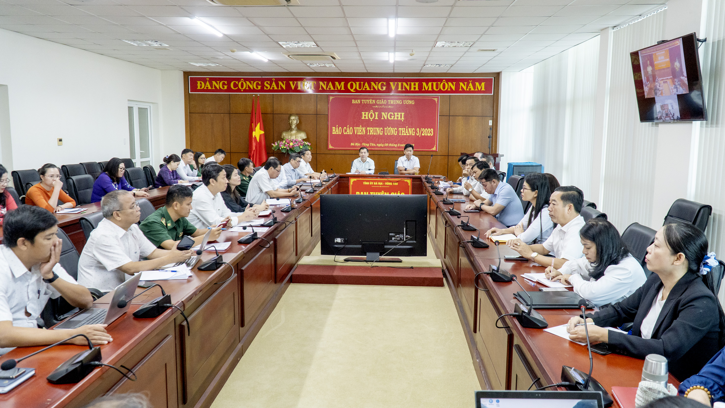 Quang cảnh hội nghị tại điểm cầu Ban Tuyên giáo Tỉnh ủy Bà Rịa - Vũng Tàu.