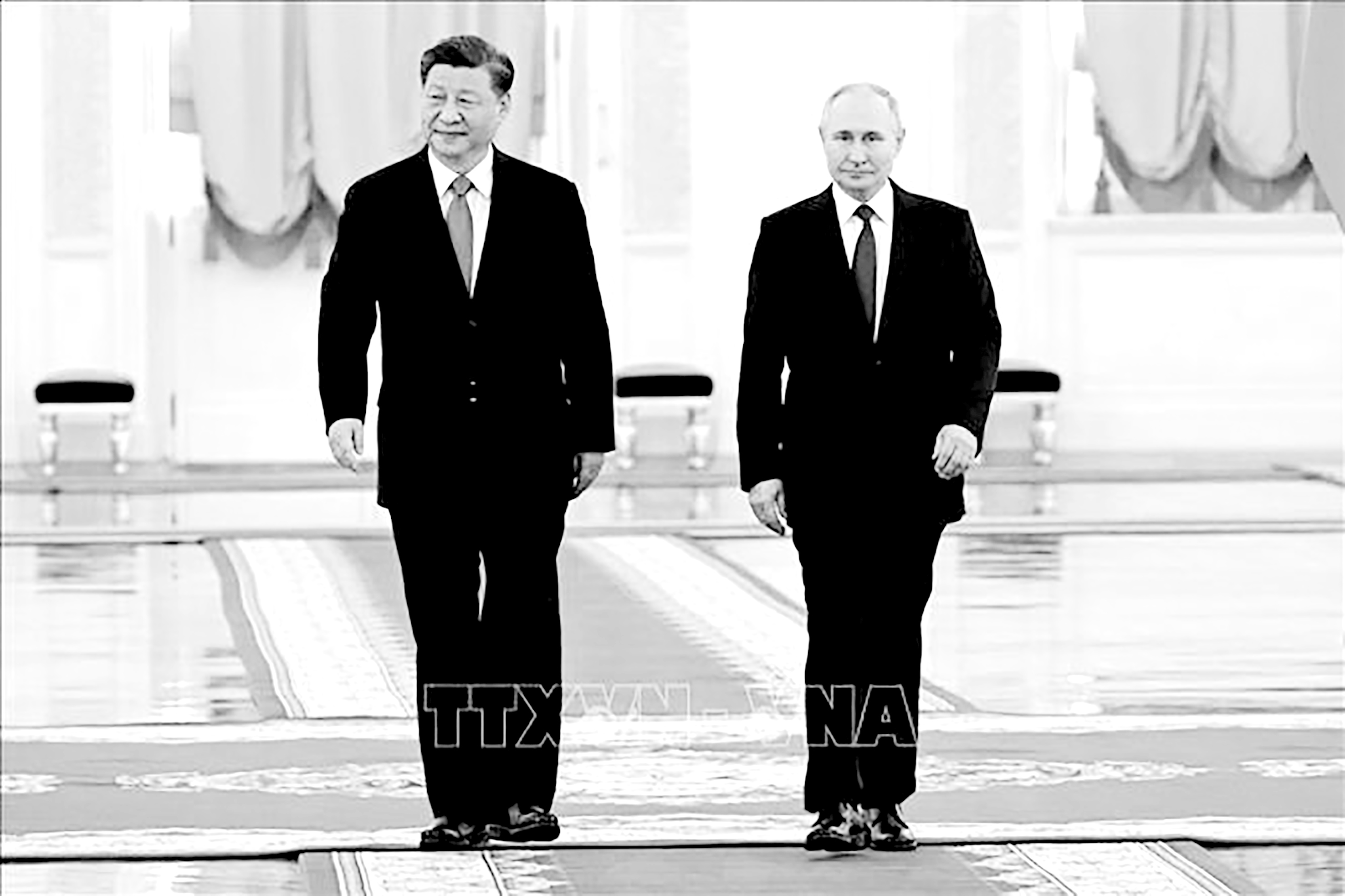 Chủ tịch Trung Quốc Tập Cận Bình (trái) và Tổng thống Nga Vladimir Putin tại Điện Kremlin ở Moskva tối 21/3/2023.