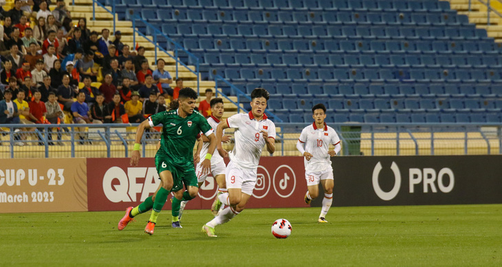 U23 Việt Nam (9) thua Iraq 0-3 trong trận ra quân tại U23 Doha Cup 2023. Ảnh: VFF.