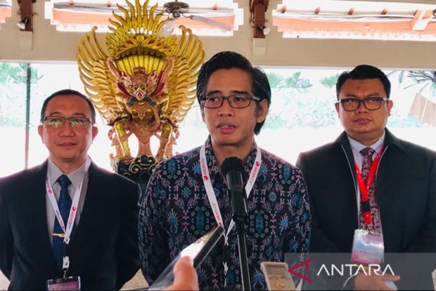 Phó Giám đốc Cơ quan chống khủng bố quốc gia Indonesia Andika Chrisnayudanto phát biểu bên lề Hội nghị Nhóm công tác chống khủng bố của ASEAN.