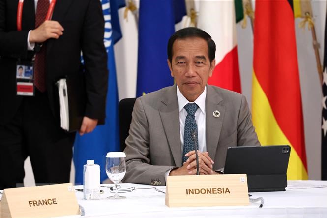 Tổng thống Indonesia Joko Widodo tại cuộc họp trong khuôn khổ Hội nghị thượng đỉnh G7 ở Hiroshima, Nhật Bản ngày 20/5.