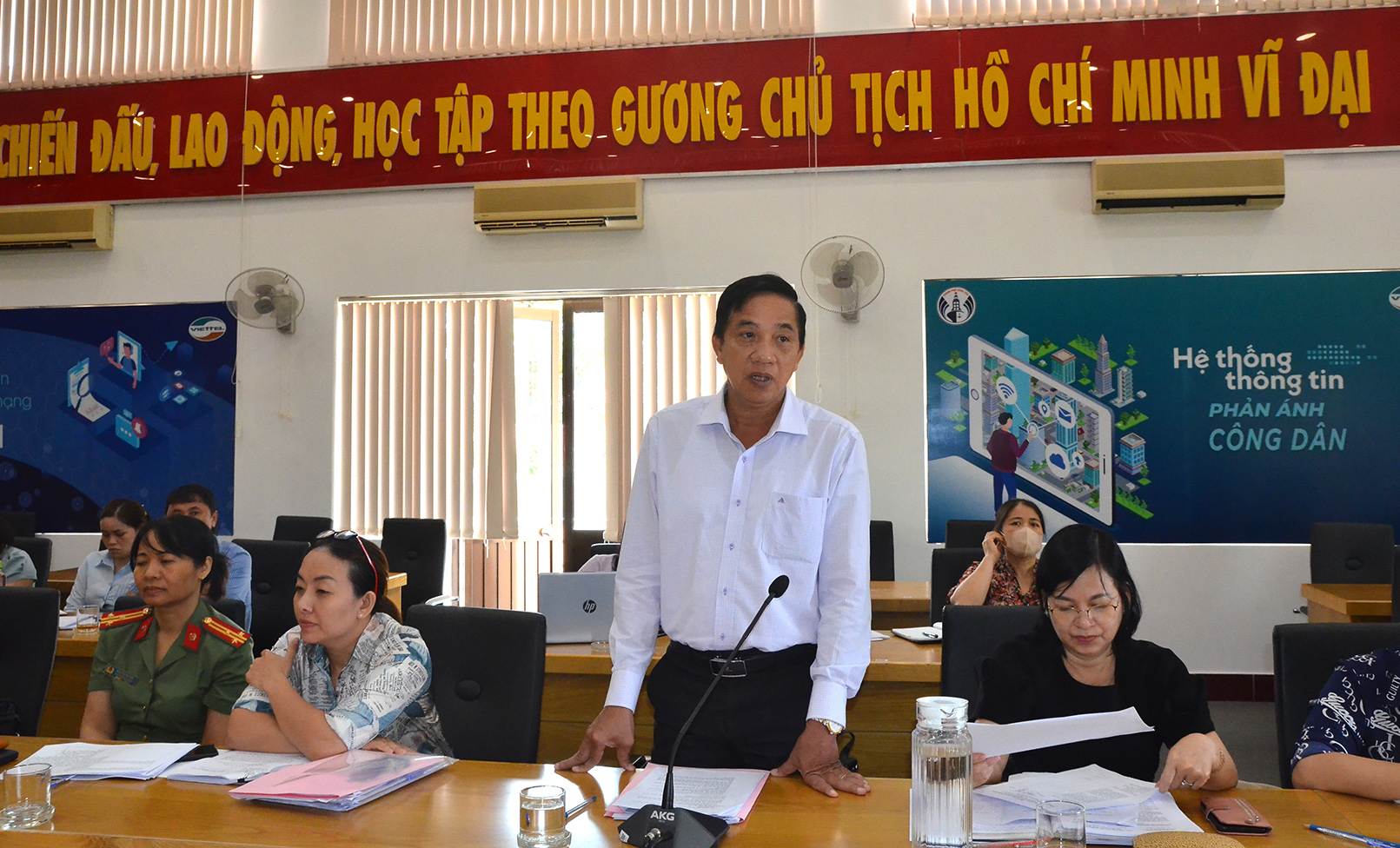 Ông Trần Quốc Khánh, Giám đốc Sở LĐTBXH phát biểu chỉ đạo tại buổi kiểm tra.
