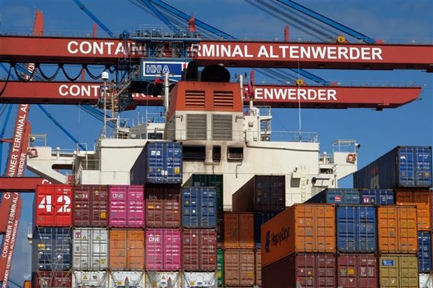 Tàu container cập cảng ở Hamburg, miền Bắc Đức.