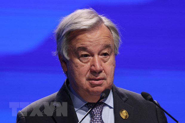 Tổng Thư ký Liên hợp quốc Antonio Guterres phát biểu tại một sự kiện trong khuôn khổ COP27 ở Sharm el-Sheikh, Ai Cập.