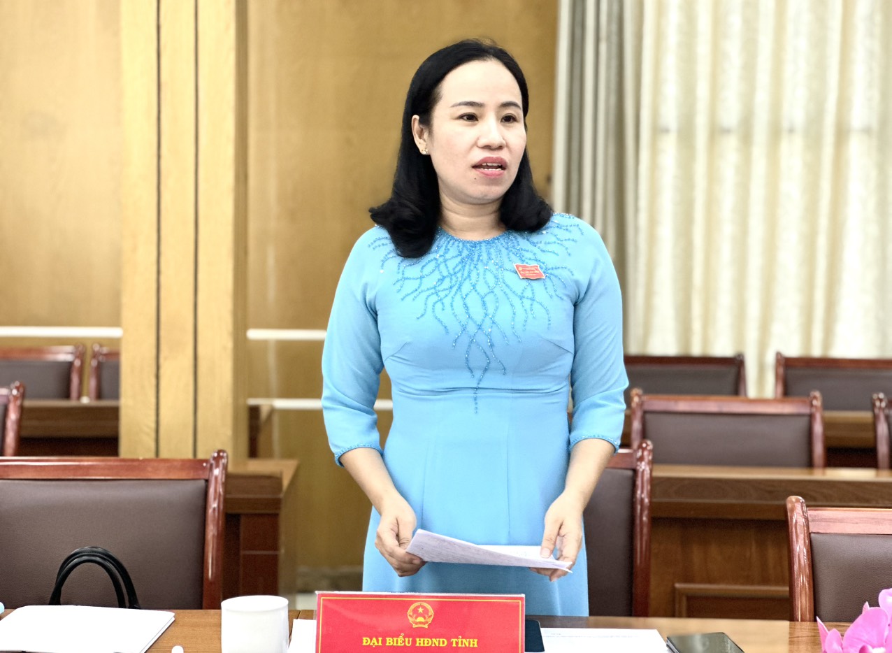 Đại biểu Võ Ngọc Thanh Trúc, Phó Trưởng Ban Tổ chức Tỉnh ủy đánh giá lại hiệu quả của việc triển khai thực hiện các dịch vụ hành chính công trực tuyến,.. Ảnh: MINH NHÂN