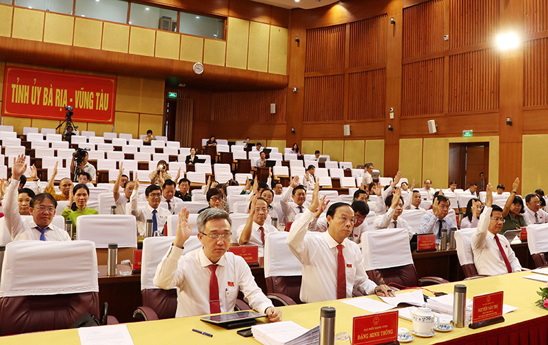 Các đại biểu biểu quyết thông qua dự thảo Nghị quyết