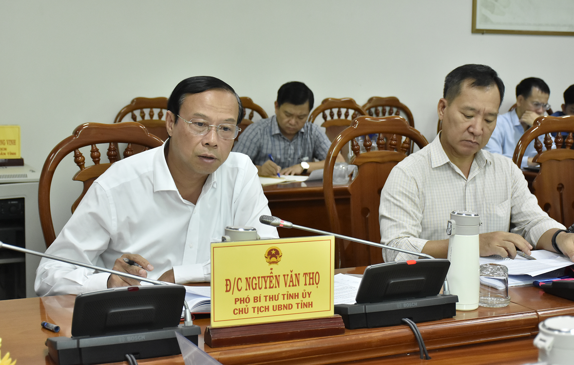 Ông Nguyễn Văn Thọ, Chủ tịch UBND tỉnh tiếp đoàn công tác Công ty TNHH Hyosung Việt Nam