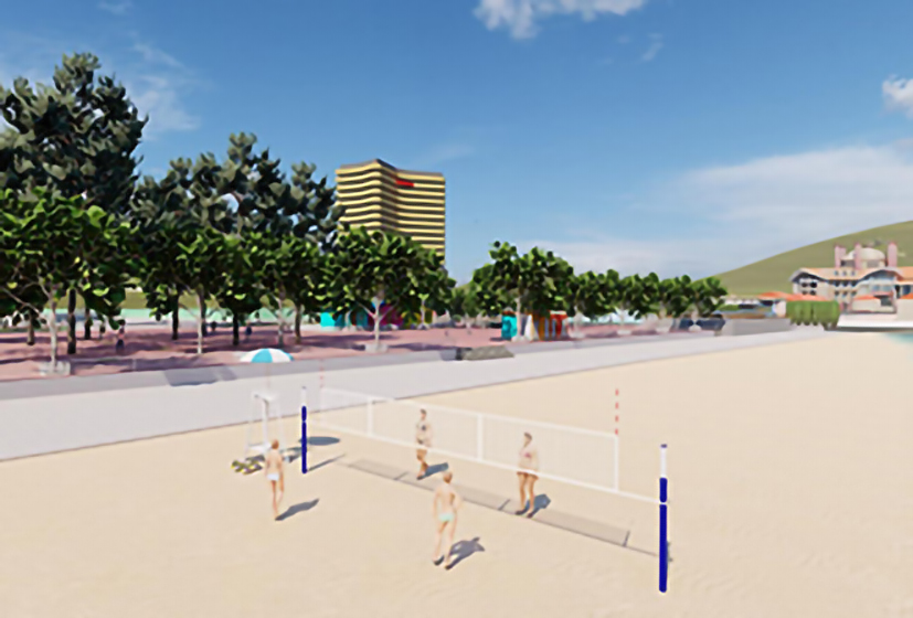 Phối cảnh sân chơi bóng chuyền bãi biển trong phương án chỉnh trang trục đường Thùy Vân.