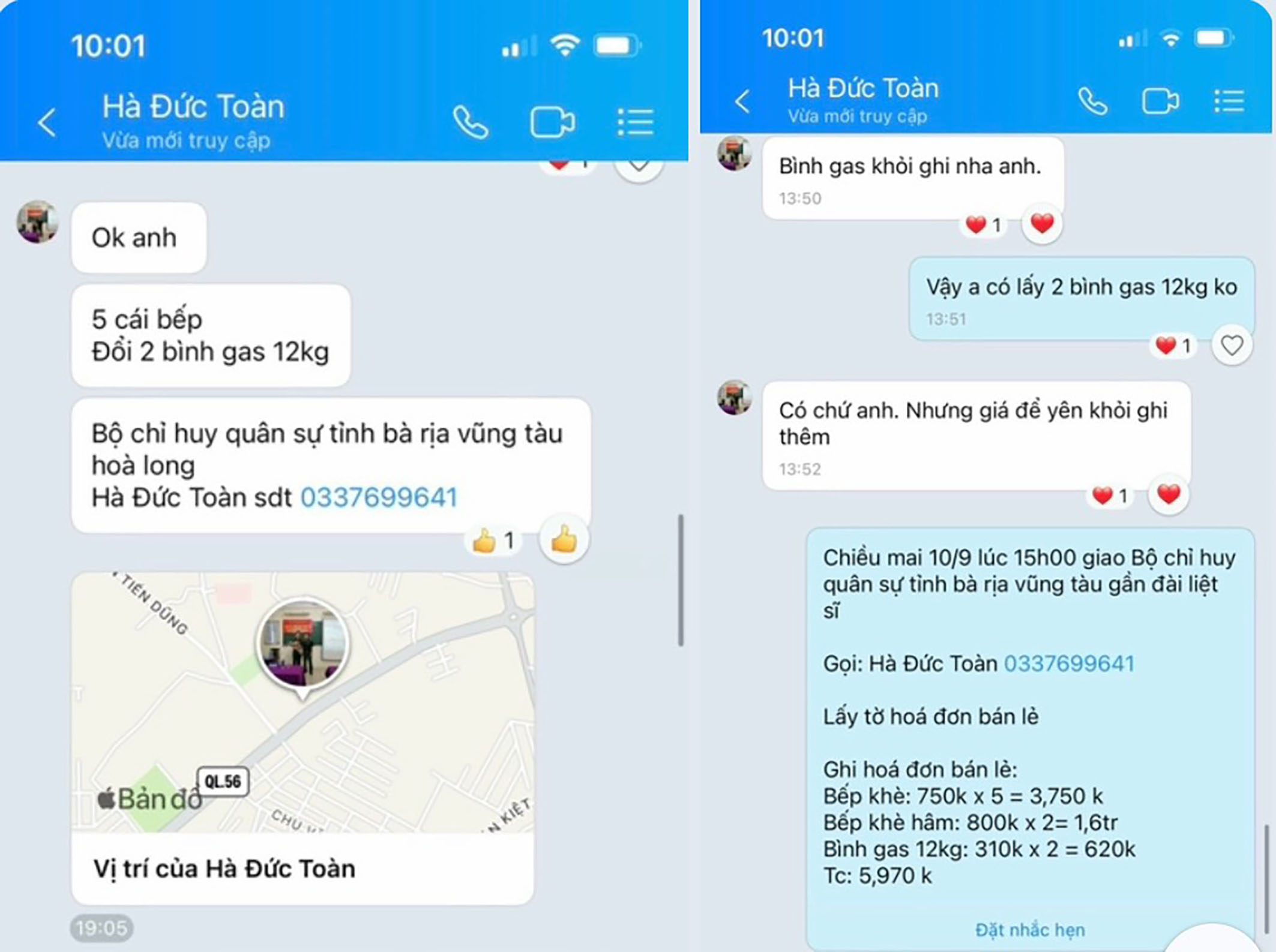 Tin nhắn do đối tượng lừa đảo tự xưng là Hà Đức Toàn gửi cho ông N.V.L. để đặt hàng.