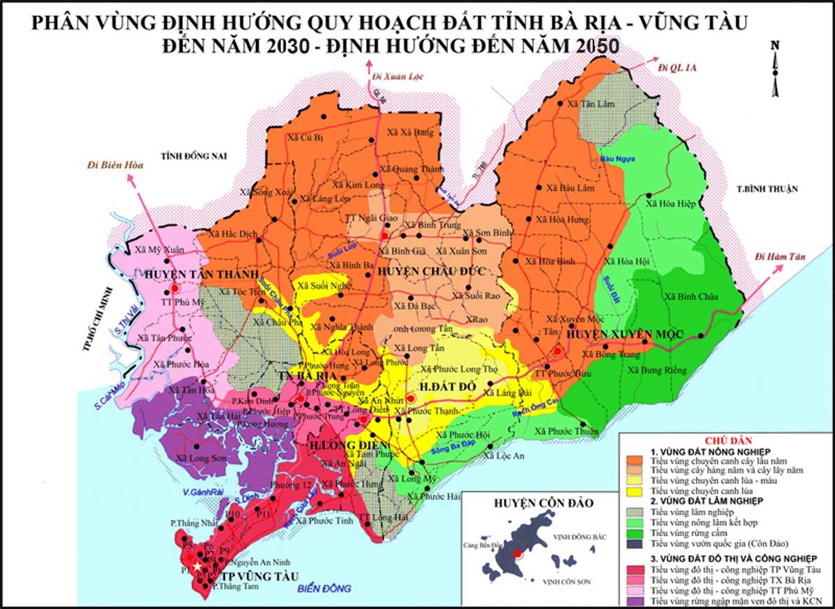 Bản đồ phân vùng quy hoạch đất tỉnh Bà Rịa-Vũng Tàu đến năm 2030, định hướng đến năm 2050.