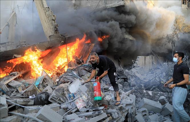 Các tòa nhà bị phá hủy sau cuộc không kích của Israel xuống Dải Gaza ở Rafah ngày 14/10/2023.