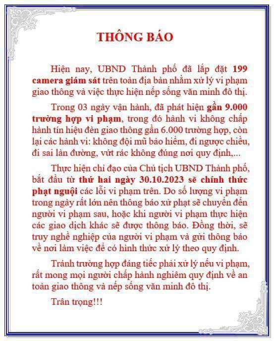 Thông báo được chia sẻ trên mạng không phải của TP.Vũng Tàu