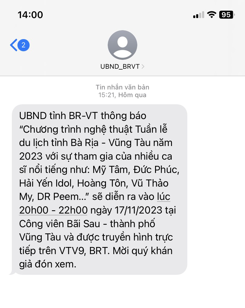 Tin nhắn lan tỏa thông tin về Tuần lễ du lịch tỉnh được gửi đến các thuê bao điện thoại của các nhà mạng viễn thông trên địa bàn tỉnh.