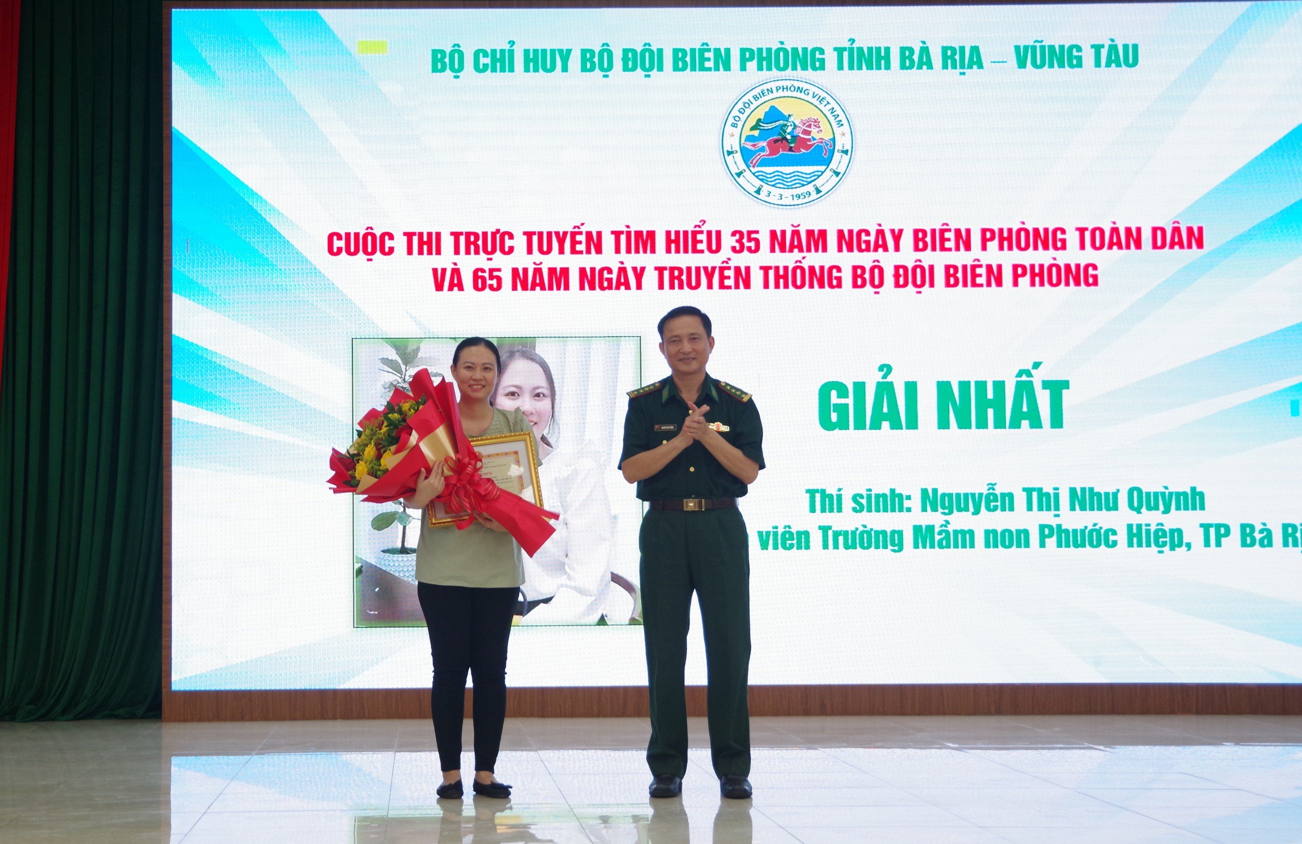 Chị Nguyễn Thị Như Quỳnh, Giáo viên Trường mầm non Phước Hiệp (TP.Bà Rịa) đạt Giải nhất “Cuộc thi trực tuyến tìm hiểu 35 năm ngày Biên phòng toàn dân và 65 năm ngày Truyền thống BĐBP”