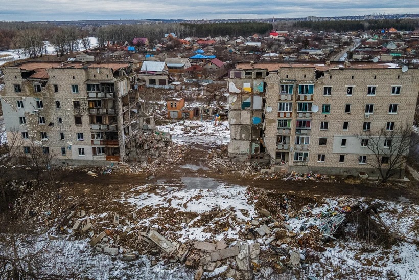 Cảnh tàn phá do xung đột tại Izyum thuộc vùng Kharkiv, Ukraine, ngày 20/2/2023.